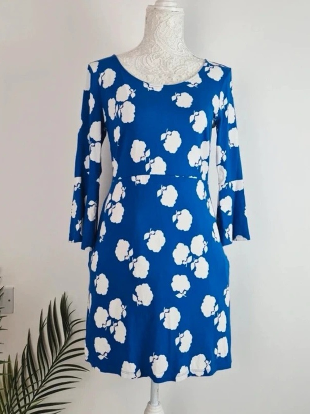Blue Floral-Print Maxi Dress with White Blooms